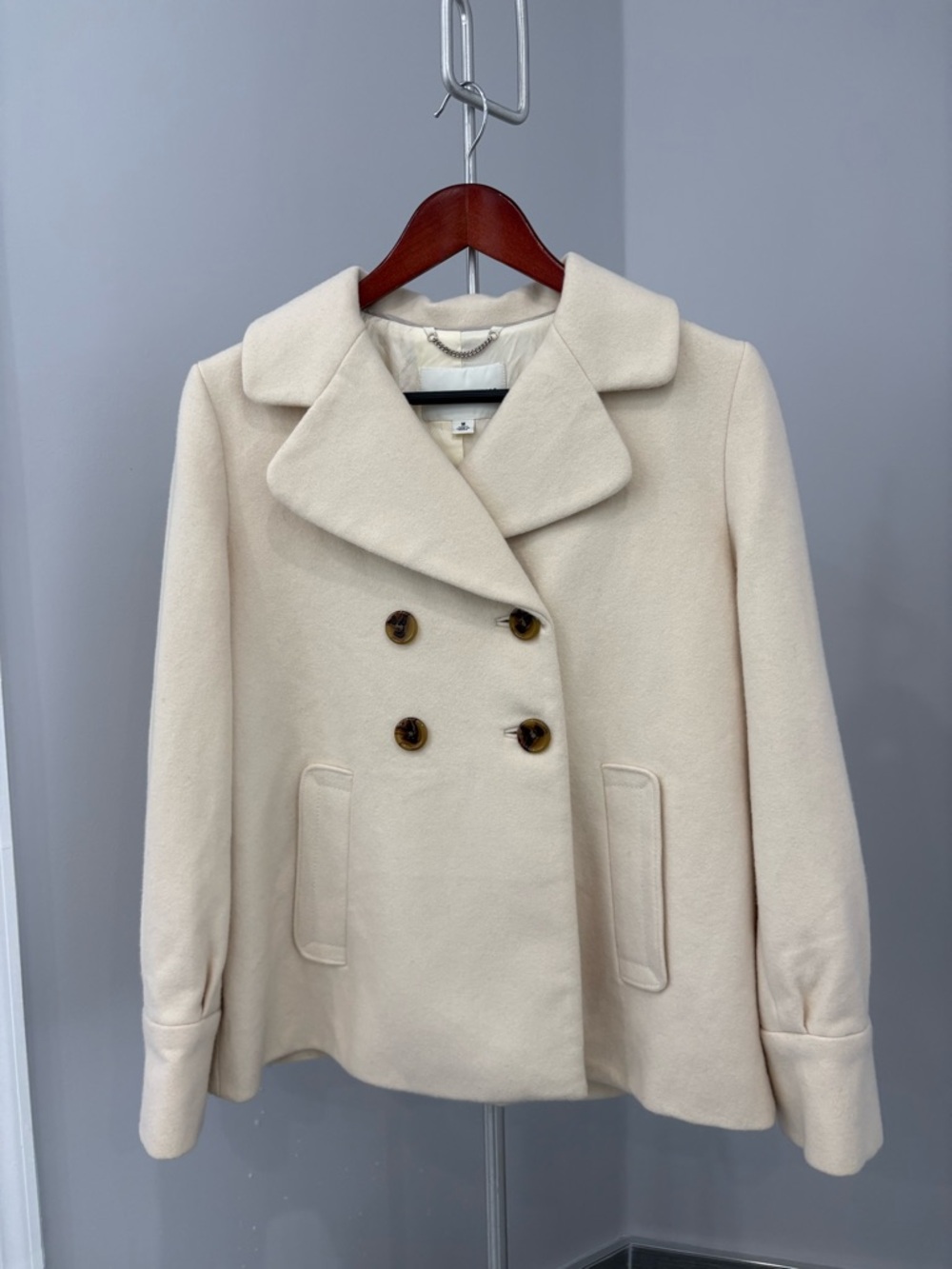 Banana Republic Cream Double-Breasted Wool Pea Coat